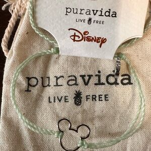 Disney Mint Green Braided Bracelet with Silver Mickey Charm